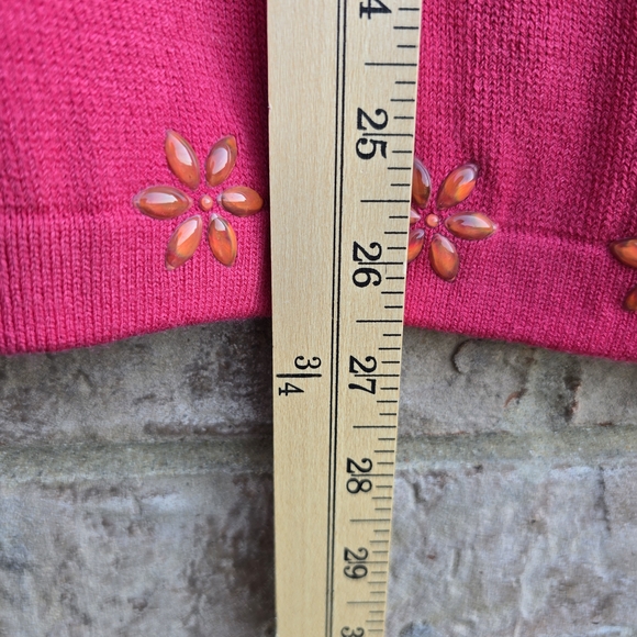 ST JOHN KNIT Collection Sport Coral Pink Floral Bejeweled Short Sleeve Knit Sz 4 - Picture 6 of 10